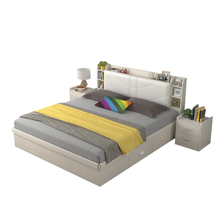 Factory supply wholesale wooden bed with storage drawer, beds with storage luxury double bed
