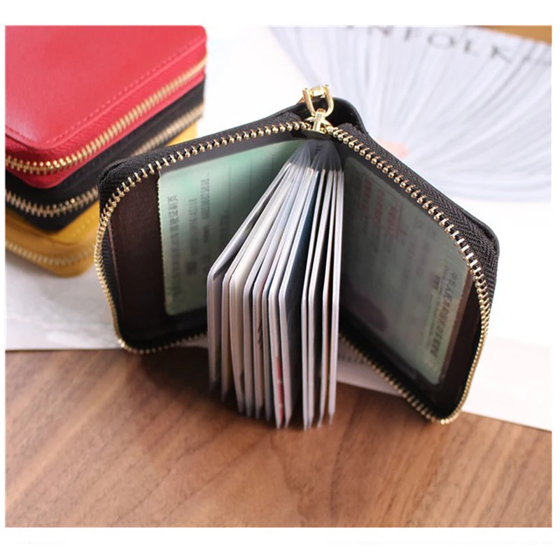 Luxury Fashion  Zipper Wallet PU Leather Transparent 24 Card Slots Coin Colorful Large Capacity  Credit Card Purses For Women