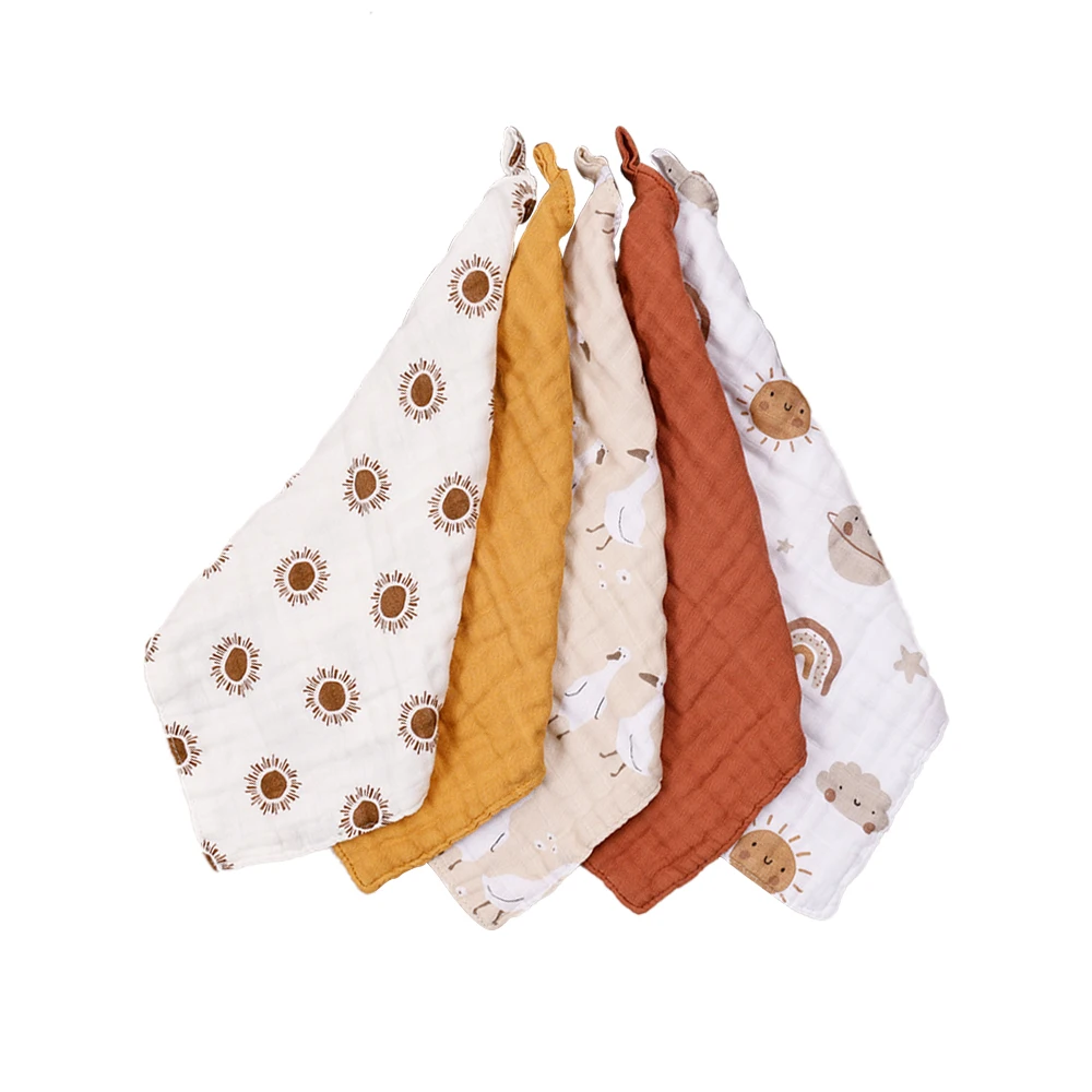 5 in pack Happyflute 2 layers Muslin bamboo cotton Soft Baby face Towels Handkerchief Bathing Feeding Face Washcloth burp