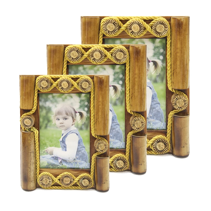 Wholesale Flower and Hemp rope Photo Frame Natural Bamboo And Pine Picture Frames Photo for Baby