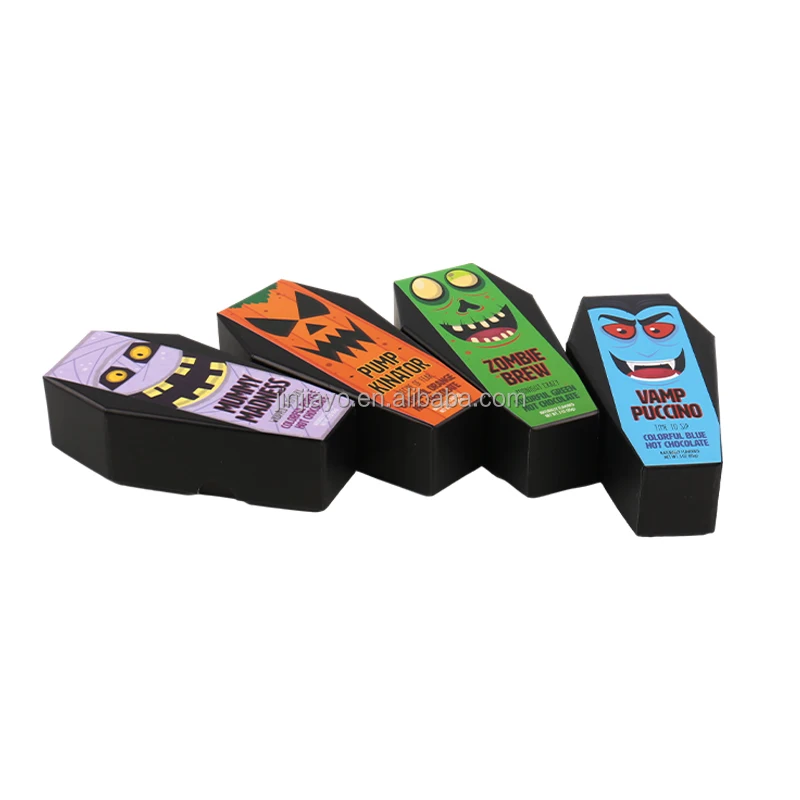 Wholesale Halloween Coffin Box Creative Paper Candy Treat Boxes Recycled Packing Custom Logo Cardboard Coffin Shape Box