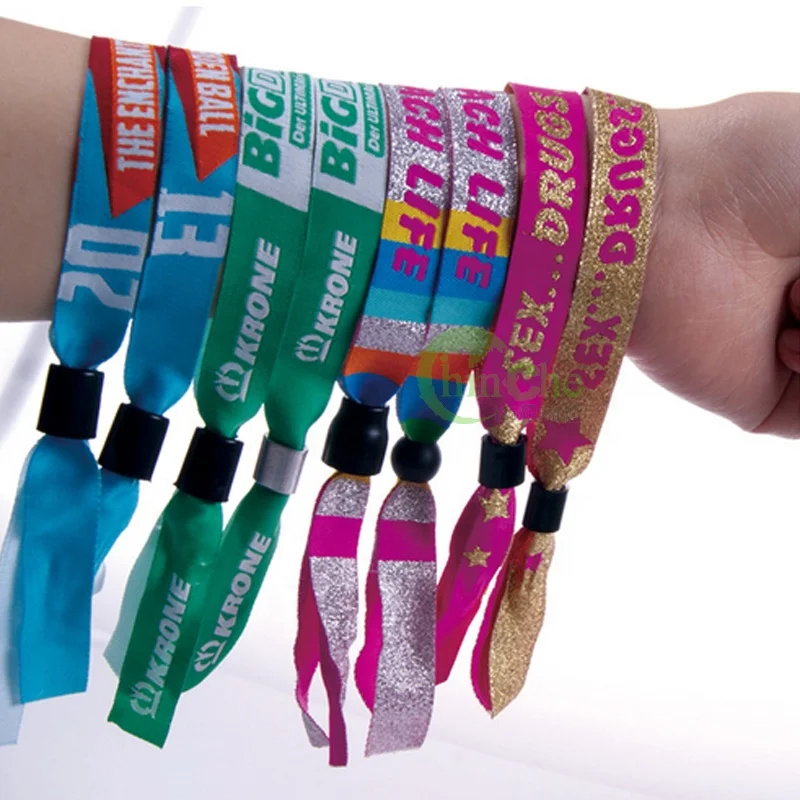 Festival event ribbon fabric wrist band custom vip ticket event bracelet woven wristband