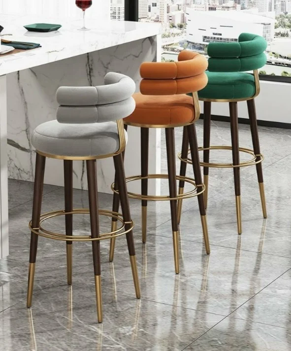 Factory Wholesale barstool manufacturers modern velvet barstools nordic home orange metal bar chairs