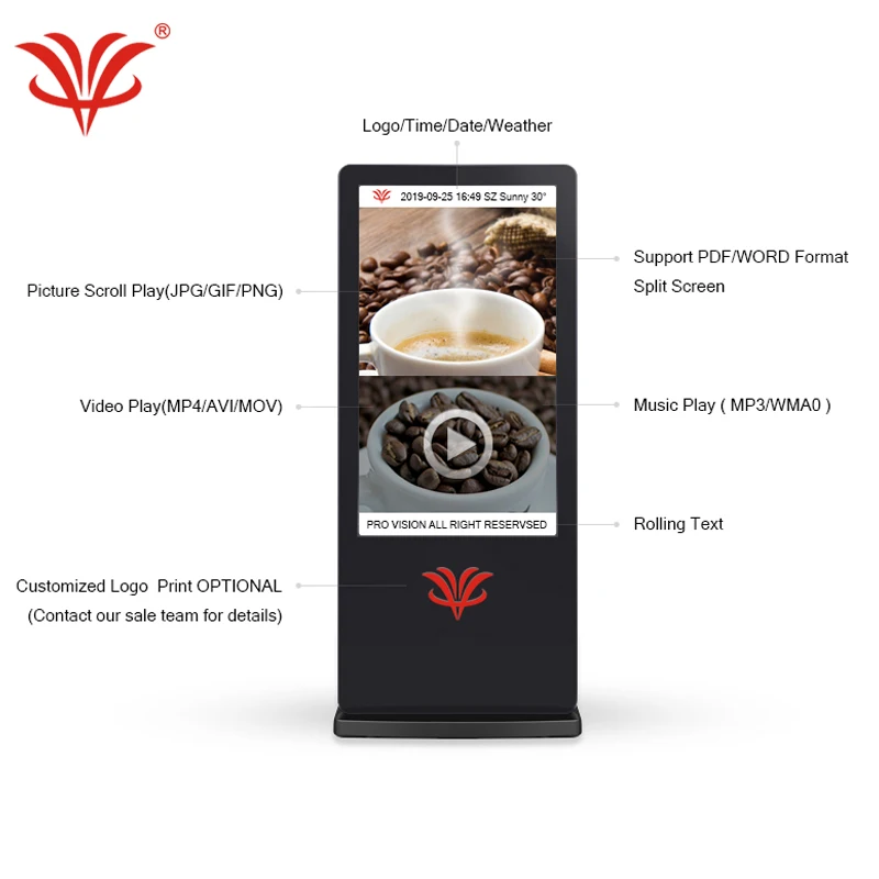 55 Inch Android TFT commercial indoor portrait Floor Stand slim digital signage led electronic advertising screen high quality