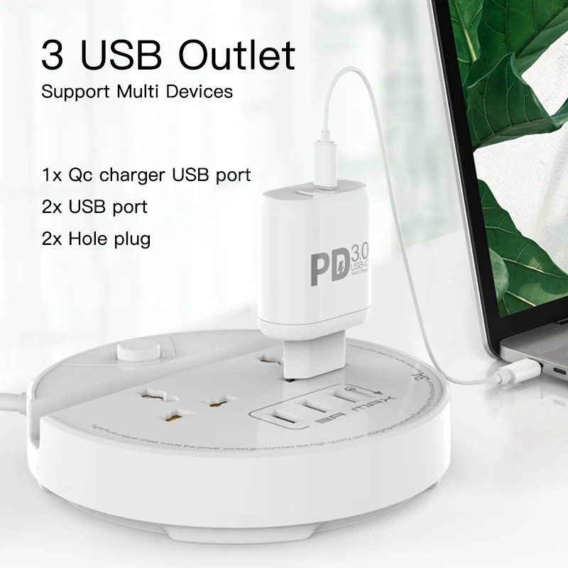 Удлинитель MOXOM с 3 Usb-портами и универсальным дорожным удлинителем на 10 А