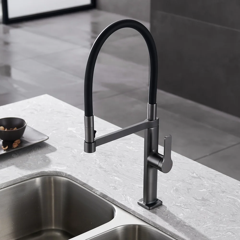 Contemporary lead free copper cool brushed gun grey color 2 way cold and hot water pull out kitchen sink mixer faucet