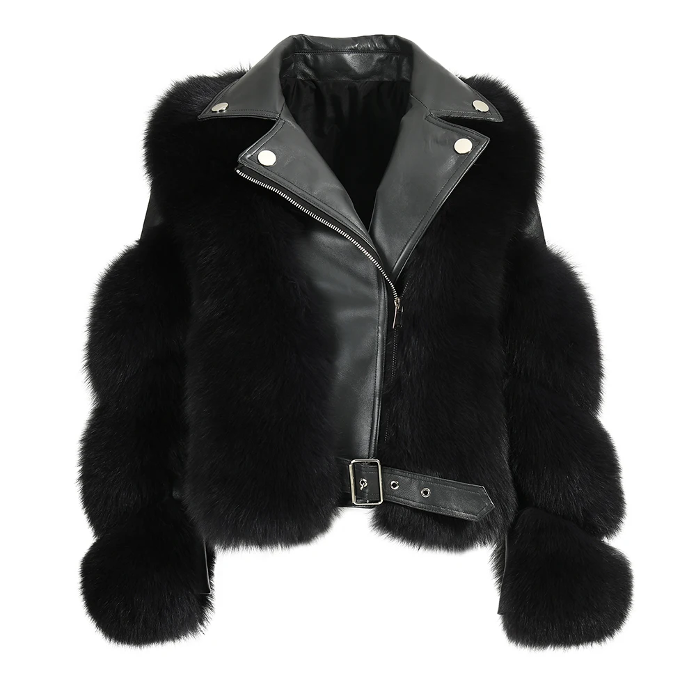 Wholesale High Quality OEM Service Warm Genuine Leather Jackets With Real Fox Fur Winter Women Real Fur Coats