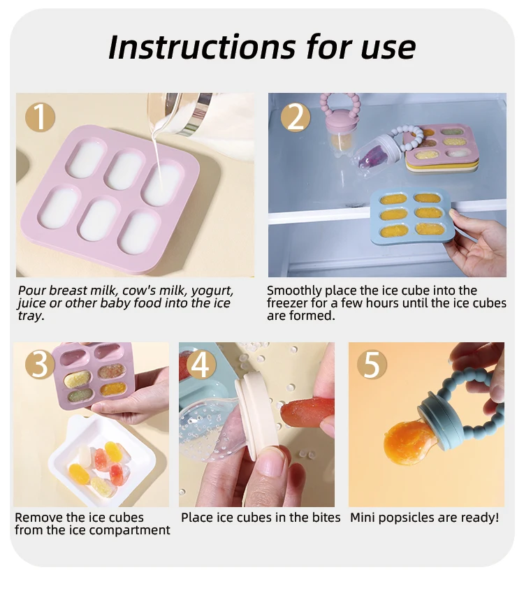 Freezer Baby Teether Pacifier Baby Food Fruit Feeding Popsicle Molds Bpa Free Silicone Pacifier Feeder Ice Cube Tray
