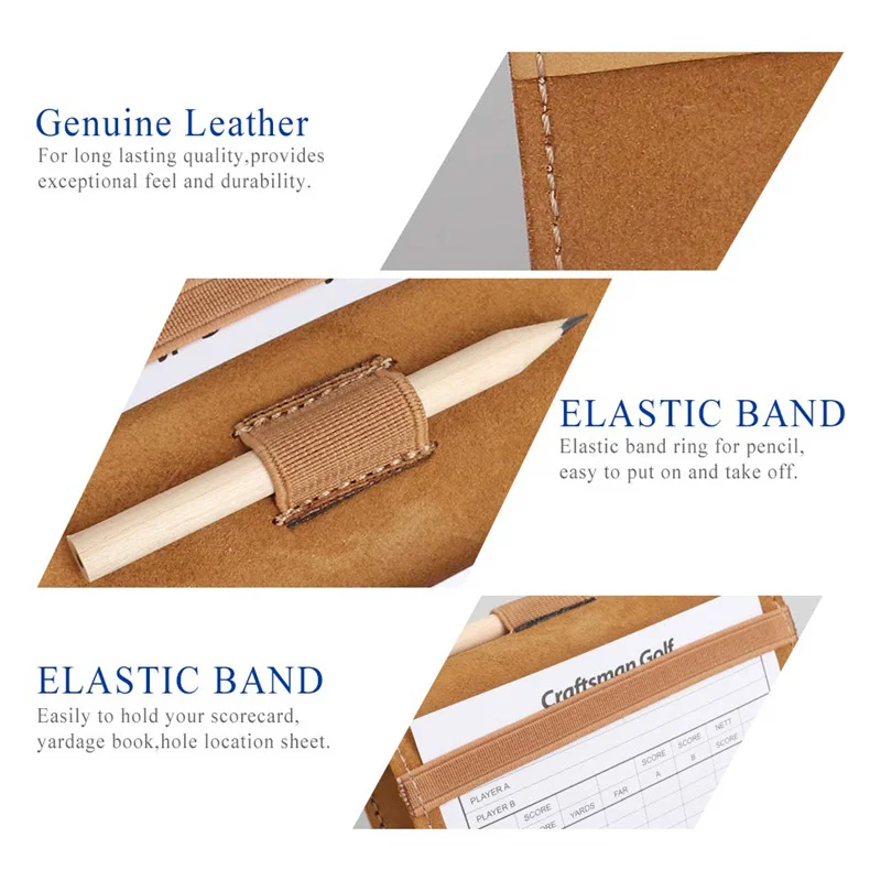 Golf Scorecard Holder Leather Yardage Book Cover Golf Accessories 2 Size with with Pen Case Leather Golf Scorecard Holder