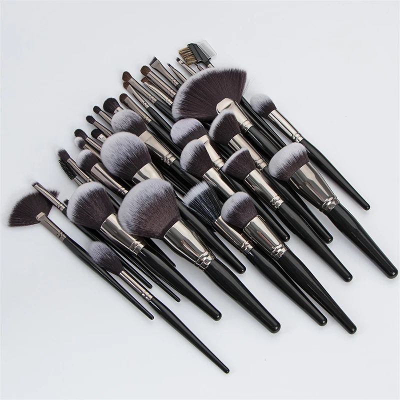 High End Black Luxury 36pcs Custom Logo Cosmetic Brush Wooden Handle Professional Buffer Makeup Brushes Set