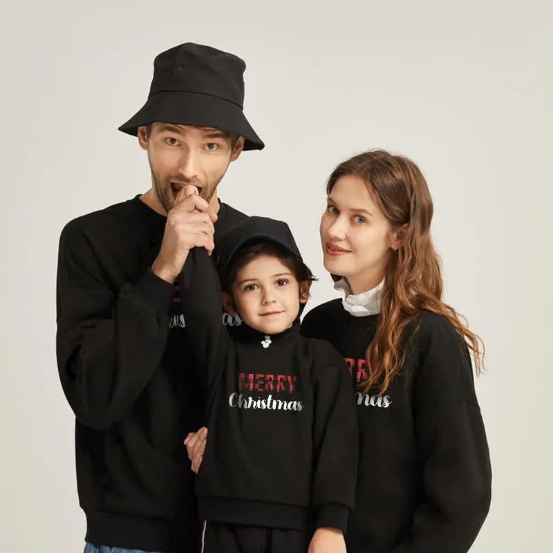 New European and American Christmas Sweater  family three member cartoon letter printing  round neck long sleeve sweatshirt