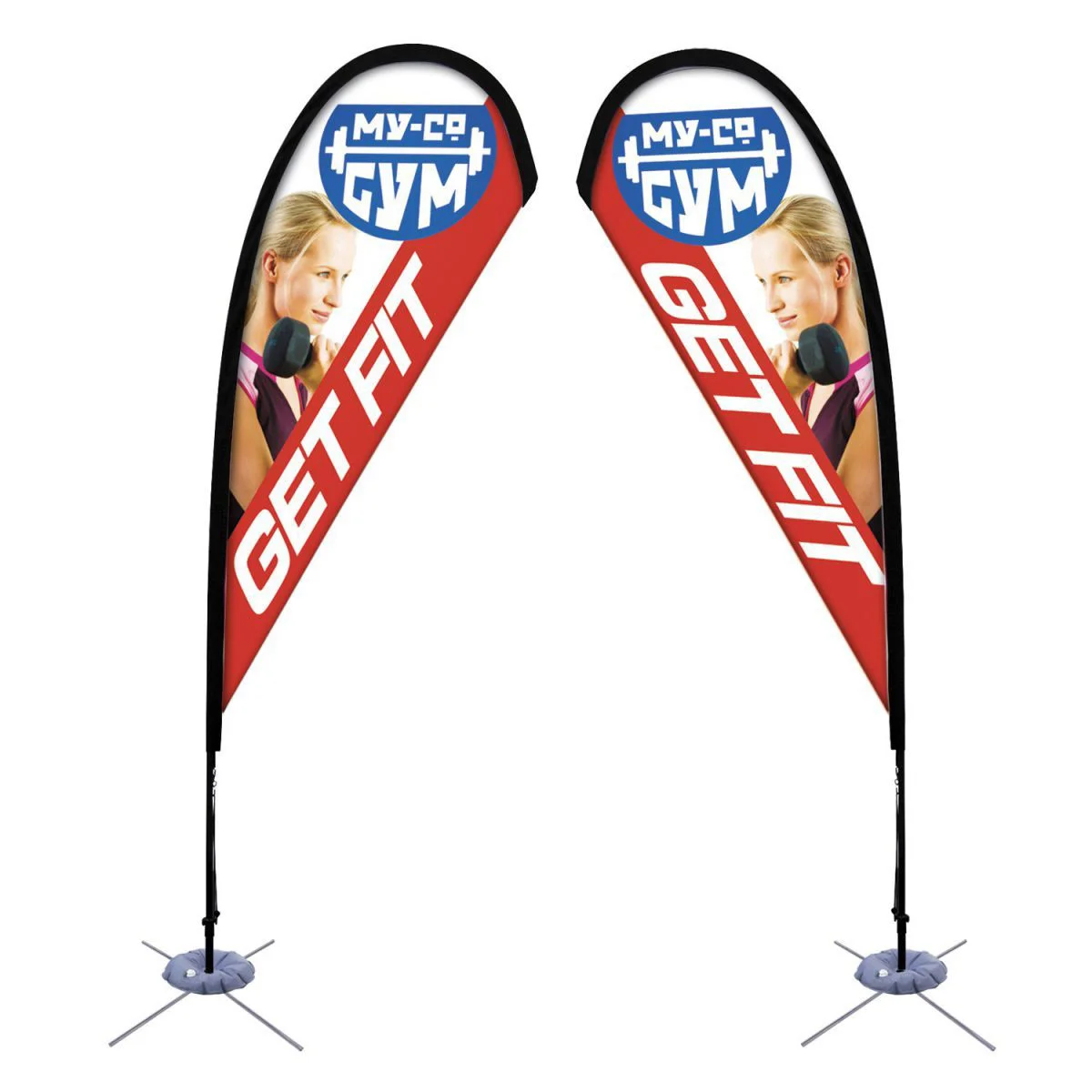 Free Custom Double-Sided Feather Flag with Cross Base Polyester Fiberglass Pole for Automotive Printed on Silk Vinyl Nylon