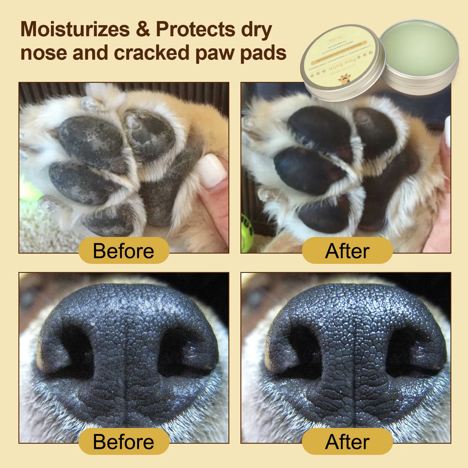 FATCHOIMAU Bee Wax Based Eco Friendly Coconut Oil Based Dog Paw Moisturize Nose Crack Care Balm Organic Pet Paw Balm