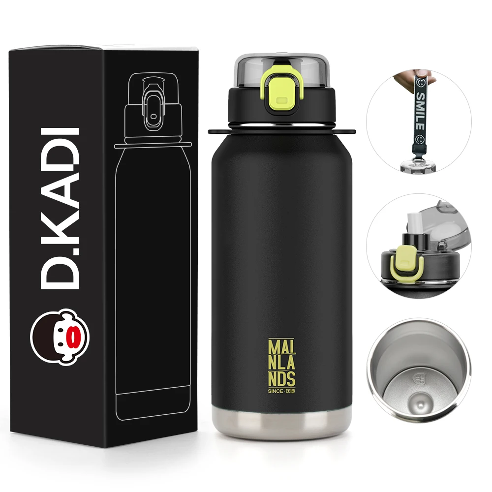 Custom 1100ml Portable Stainless Steel Vacuum Flask Double Wall Insulated Water Bottle with Handle for Hiking Travel Camping