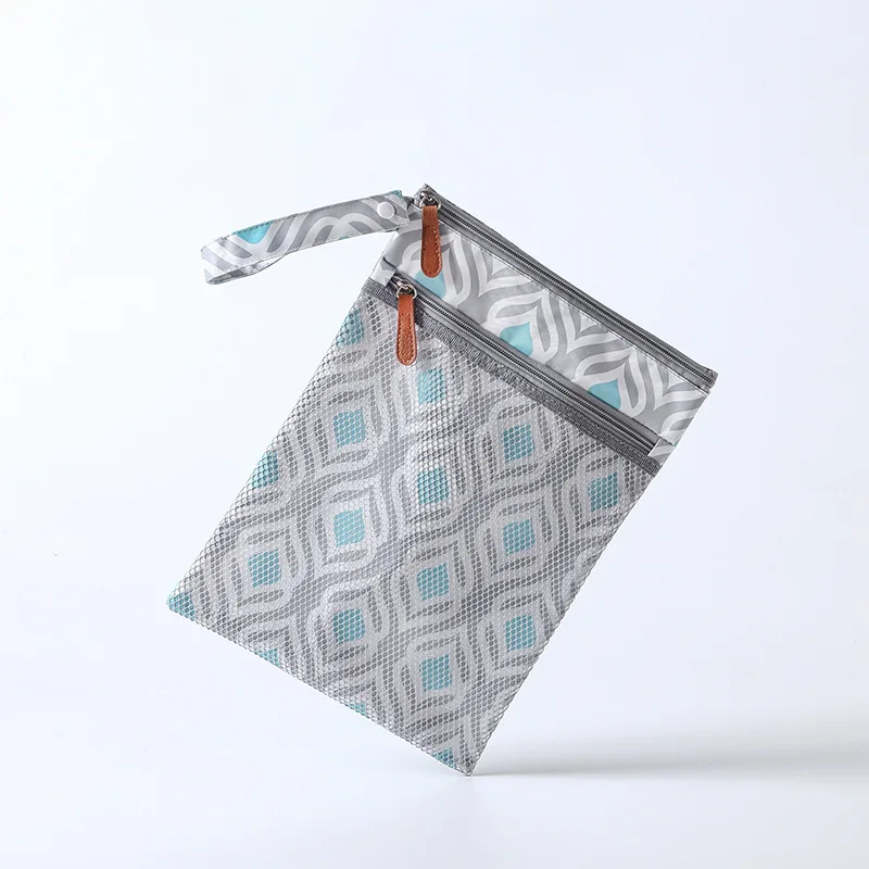 Pul customize foldable double pocket large bikini bag plain mini mesh wet bag wet dry pool mesh zipper net bags