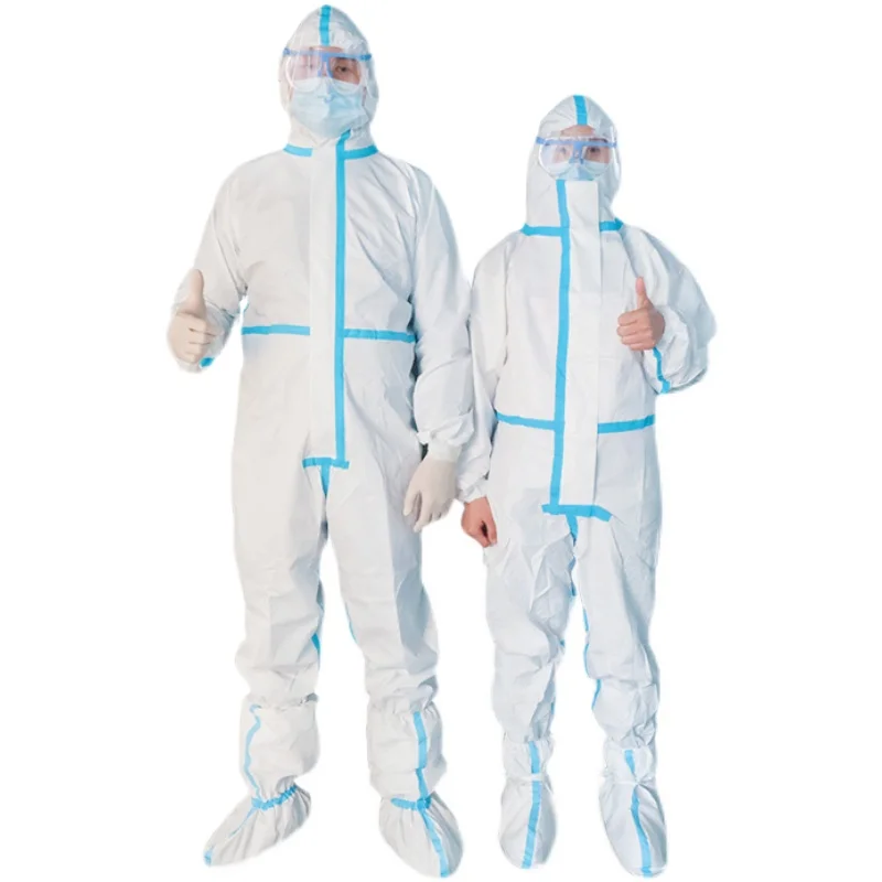 Customized TYPE 4/5/6 Disposable Dustproof SF Nonwovwn Coverall With Blue Tape