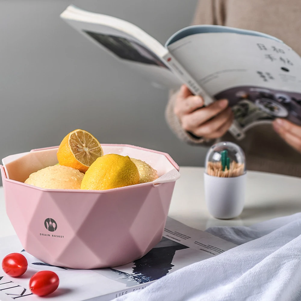 Plastic washing basket double rice washing vegetable draining basket Storage basket household fruit bowl kitchen filter basin