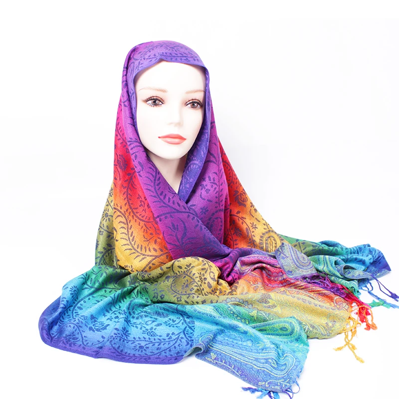 Hot Sale Gradient Chiffon Silk Scarf Ladies Rainbow Georgette Tulle Scarves for Women