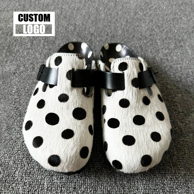 Logo Custom Support New Women Casual Genuine Leather Mules Unisex Clogs Cork Slippers