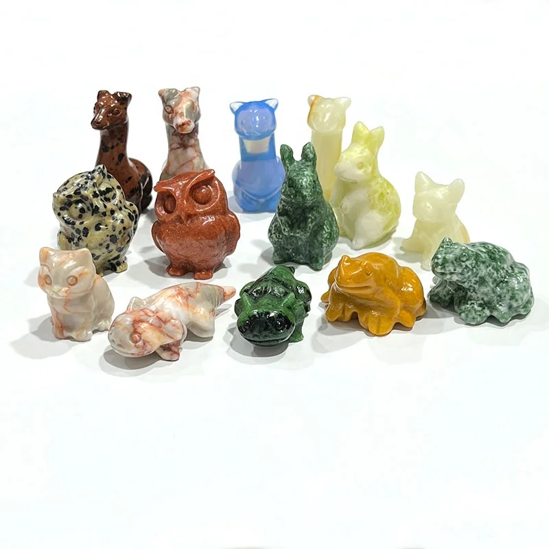 Wholesale Various Jasper Carved Crystal Stone owl Dog Cat Bear Bunny Frog Mini Crystal Animal Carving