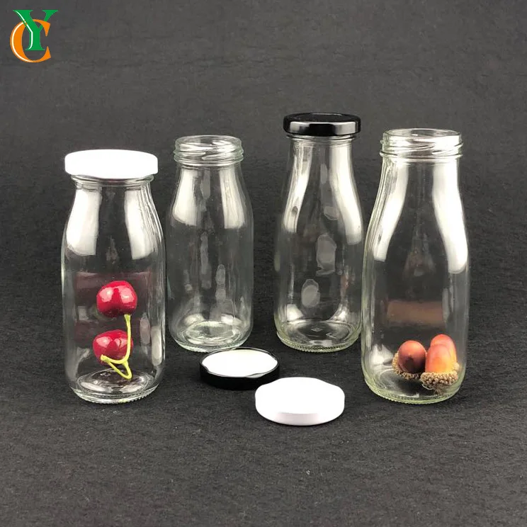 
200ml 300ml clear milk glass bottle 7OZ 10OZ glass jar with tin screw top water glass jar with metal lid 