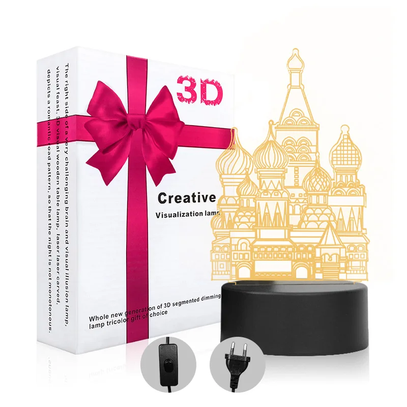 Creative acrylic 3D illusion LED Light with 3 colors 85-265V Button Switch Type children bedroom night light