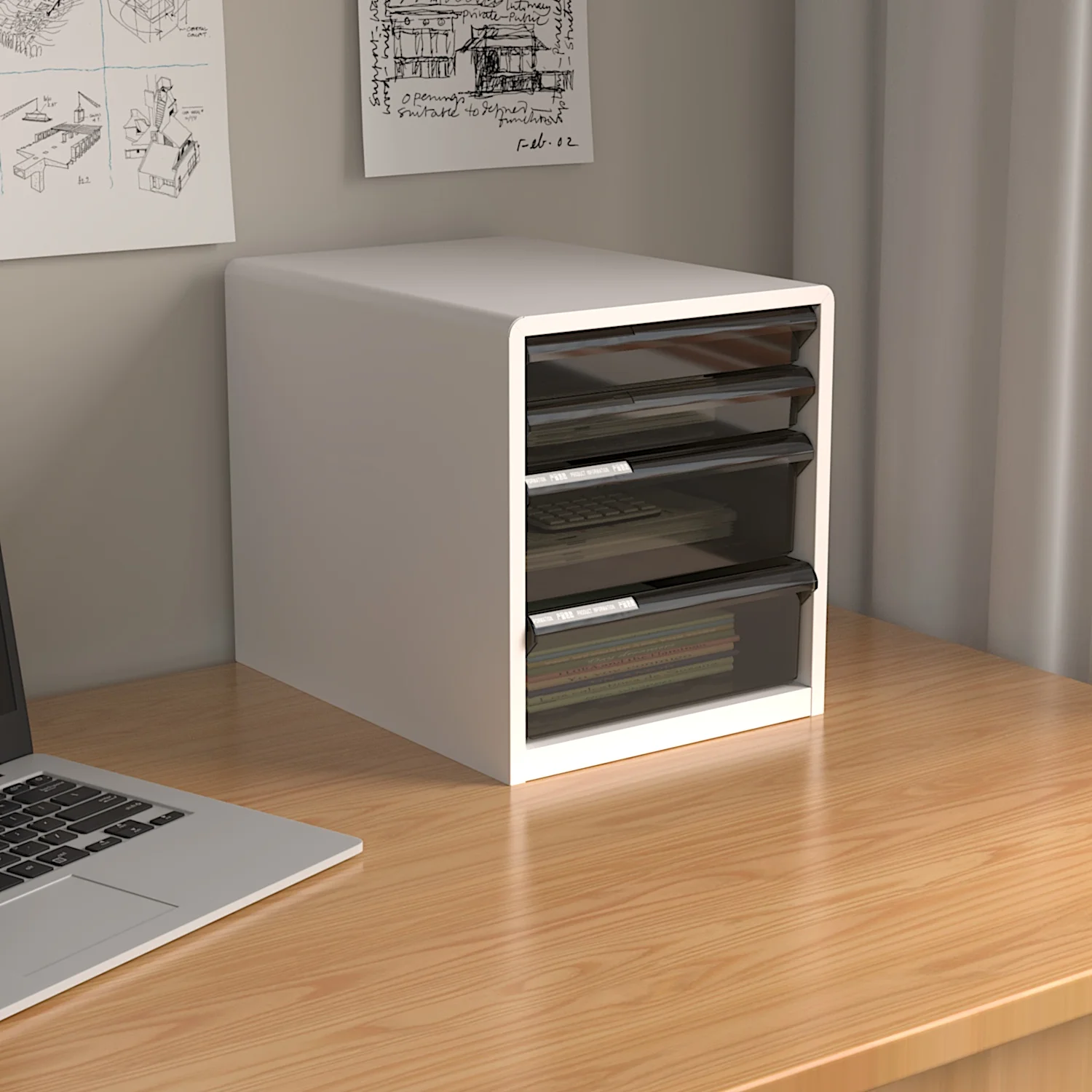 Customized Home Collection Cosmetics Office Supplies Desk Organizer Plastic Desktop Storage Box With 2 Drawers