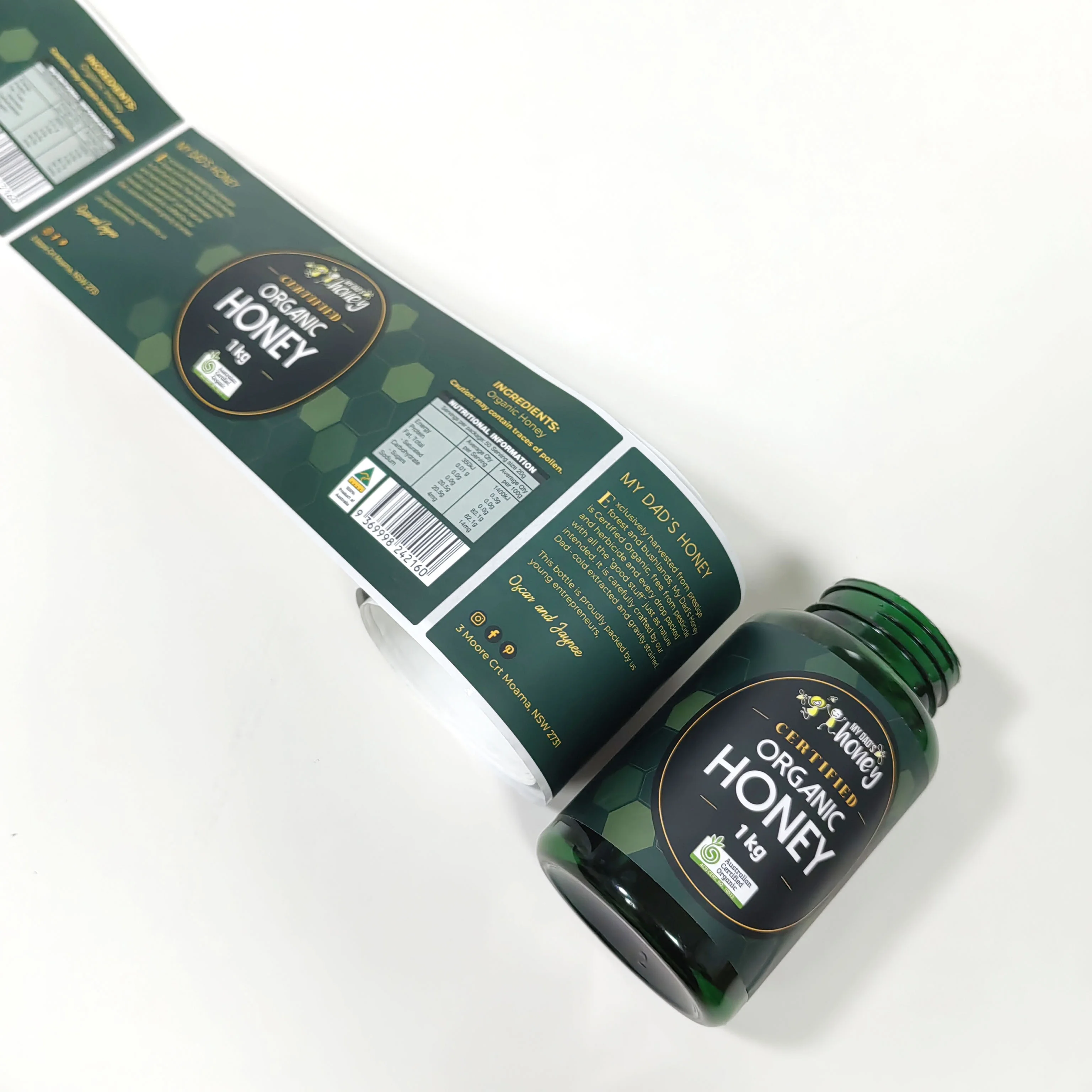 Roll Sticker and Customized Printing Custom Label Stickers Gold Plating Packaging Labels for Logo Gift Shipping Food Honey