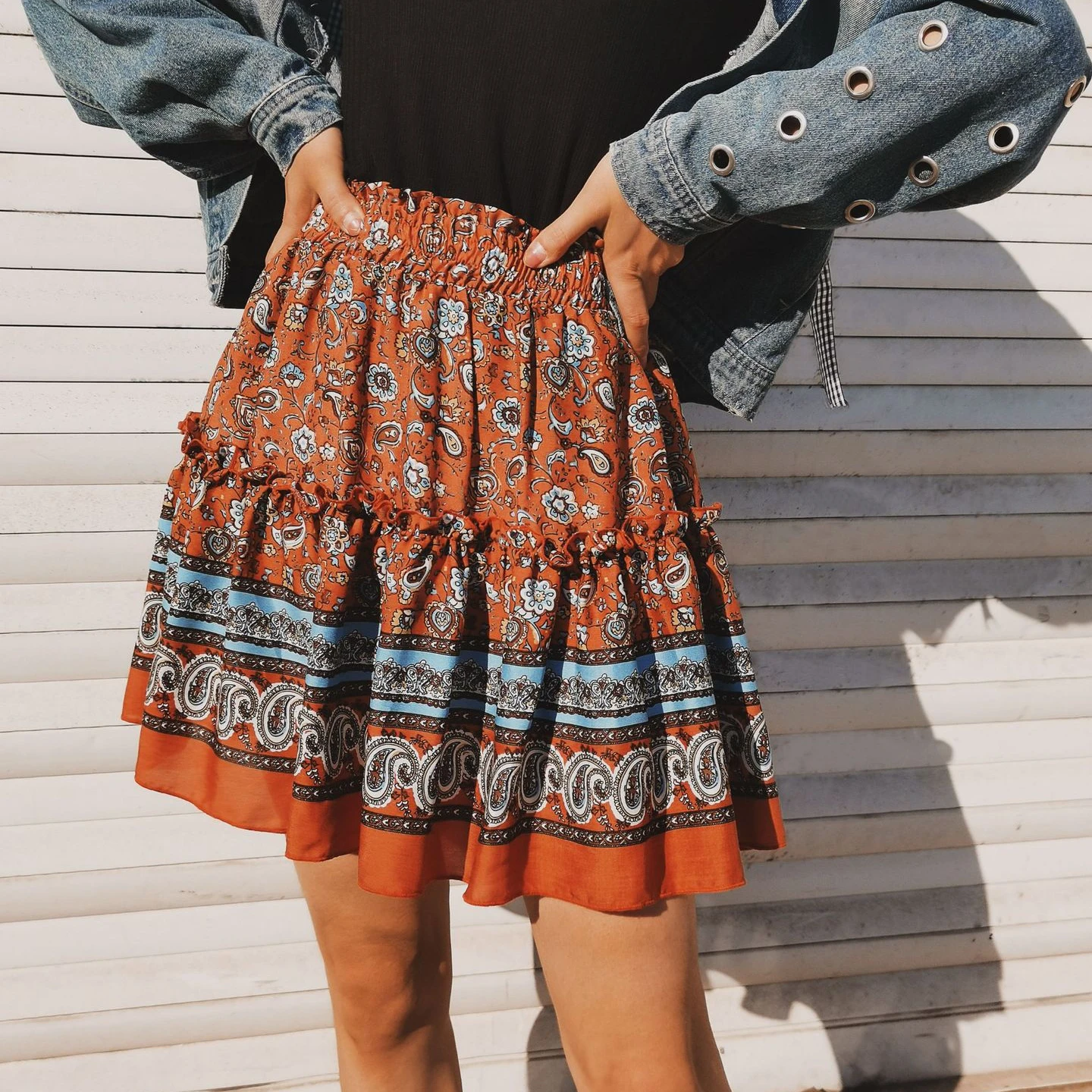 YingTang Womens Summer Flowy Tiered Ruffle Mini Skirt Cute High Waist Beach Boho Floral Print Short Skirts