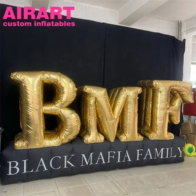 Gold lettering Black base decorated with inflatable advertising signs for party