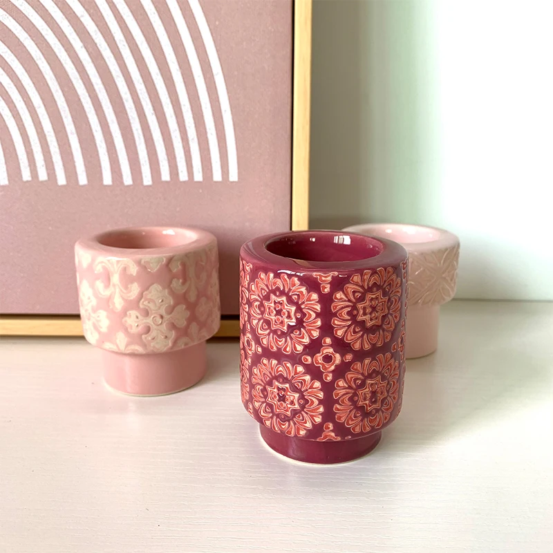 Wholesale Home Decor Custom Stoneware Ceramic Tealight Candle Holder wedding decor candlestick tea light candle holder