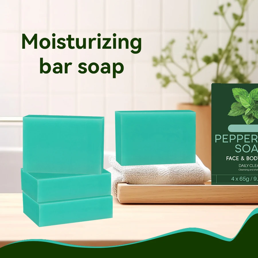Natural Peppermint Soap Exfoliating Soap Bar with Dry Mint Leaves Handmade Whitening Antipruritic Soap with Refreshing Feeling