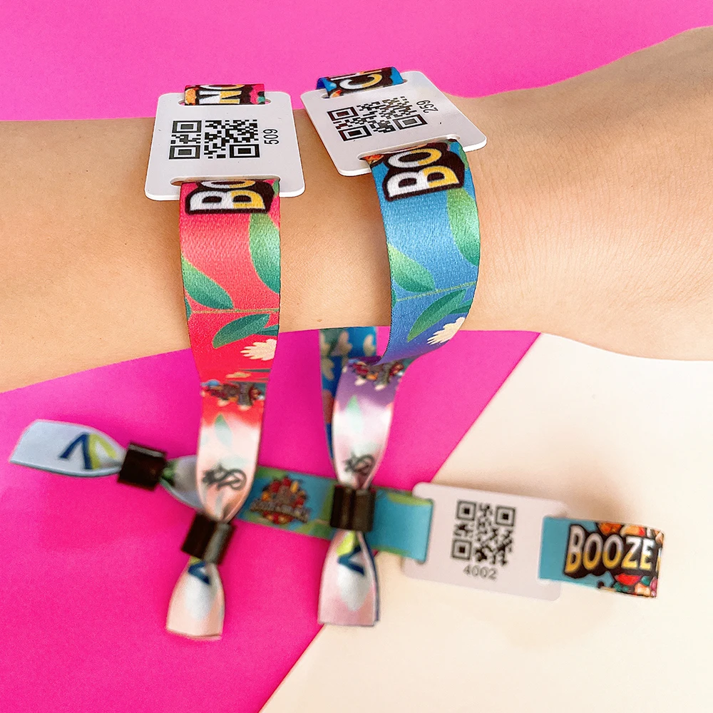 Customized club ribbon fabric wristband custom holographic VIP ticket event bracelet