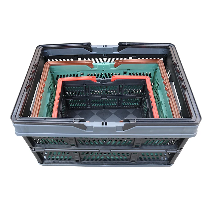 QS Foldable Collapsible Shopping  Small Plastic Crate Vegetable Storage Baskets with Handles