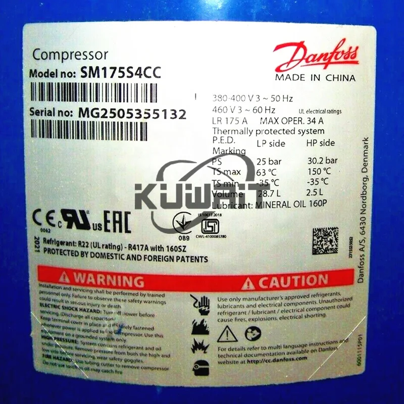 Компрессор для спирали SM175S3QC SM175S4CC SM185S4CA SM185S4CC SM185S4QC SM185W4XD Danfoss