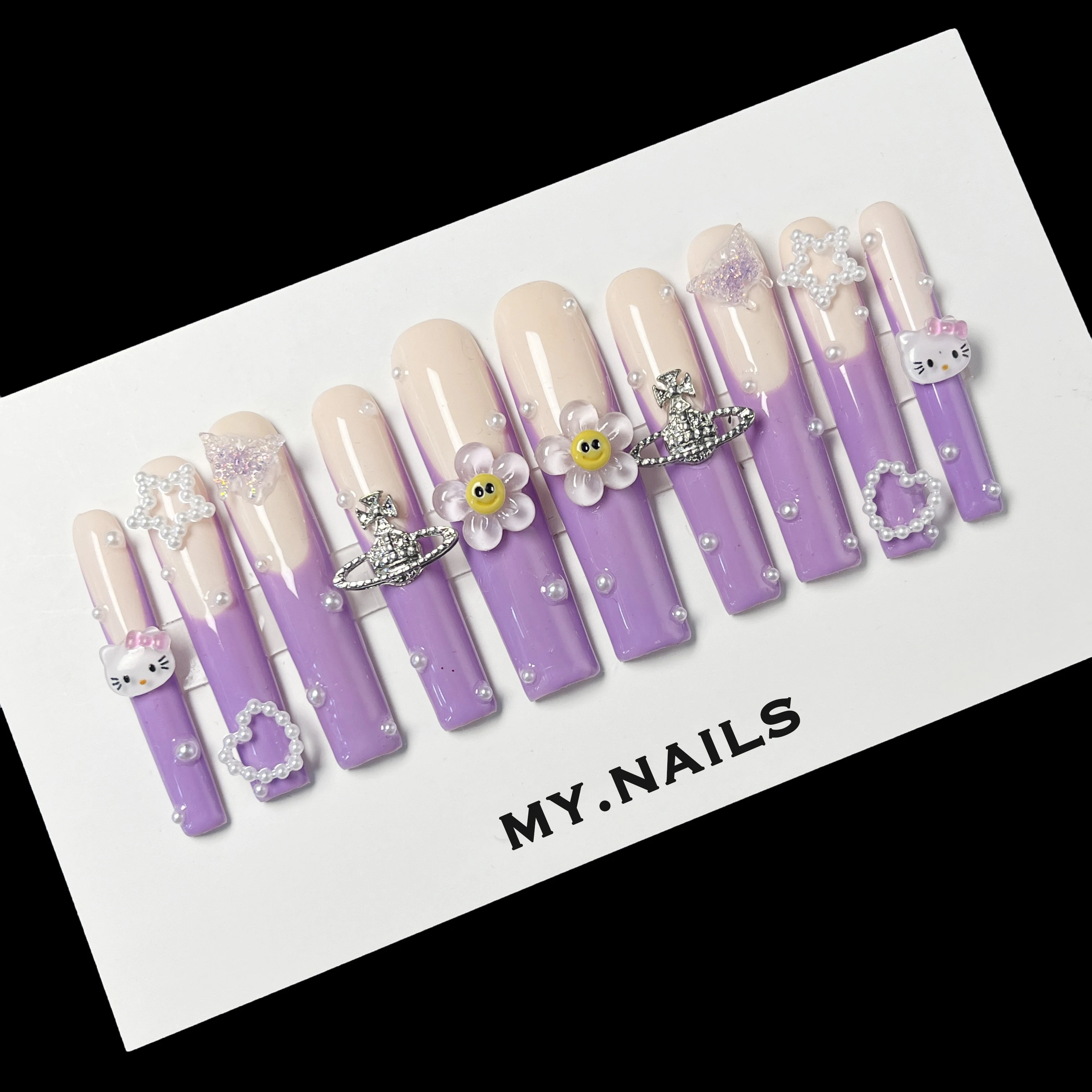 Temperament Black Press on Nail Custom Designs Packaging Box Full of Diamond Luxury Acrylic Finger Full Cover Soft Gel Nail Tips