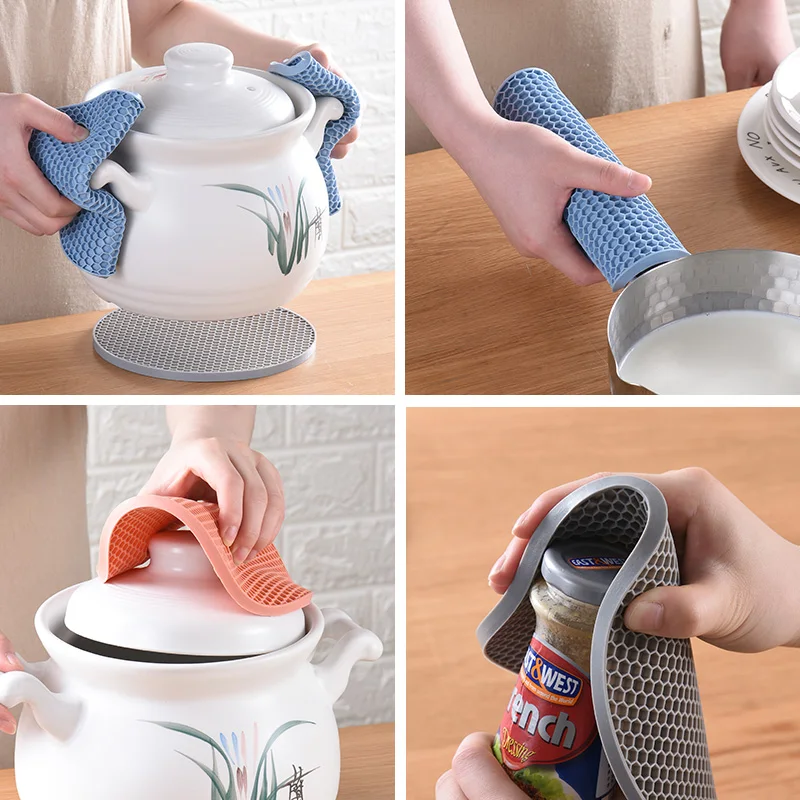 Hot Pads Silicone pot Holder, Trivet Mat, Jar Opener spoon Rest, Bacon Press and Oven Use, Non-slip Heat