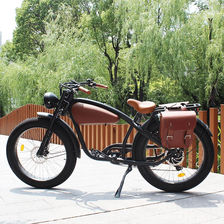 Long Range Retro Style Ebike Cafe Racer 350 Watt Retro Cruiser Vintage Fat Tire Electric Bicycle Cheetah E Bike Vintage Chopper