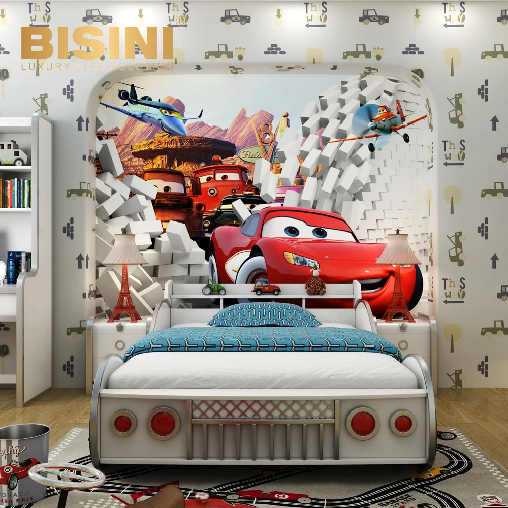 Fashionable Customized Car Kids Bed &Nightstand Cartoon Cars Children Bedroom Set