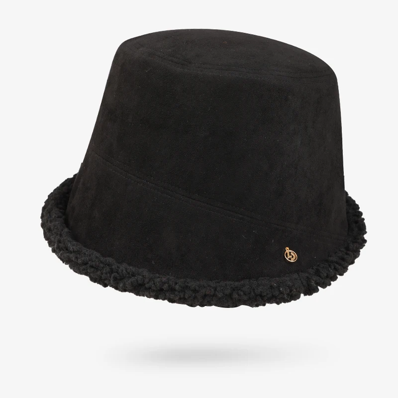 Warm fleece fabric Winter bucket,sude fabric outside,custom metal logo winter cap