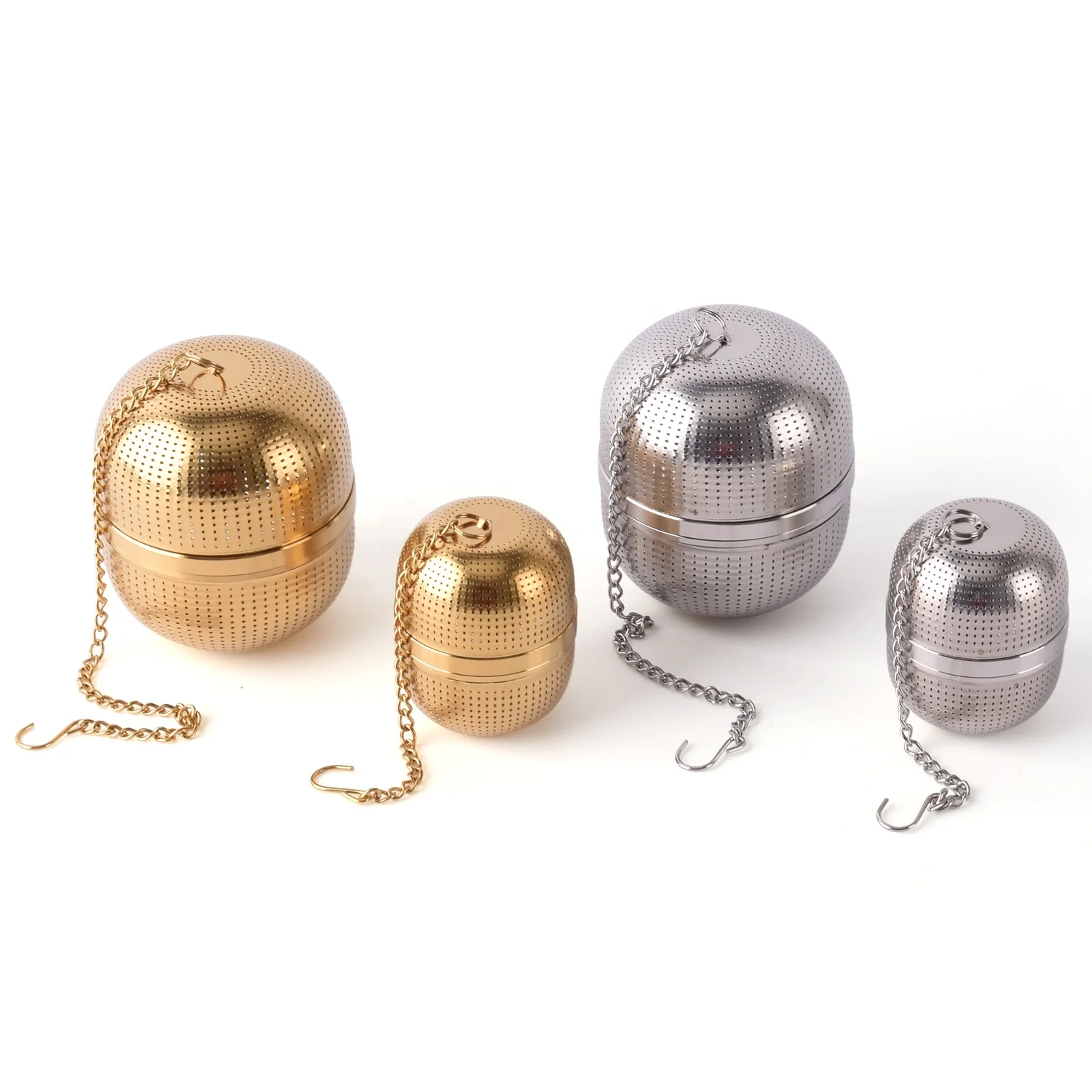 Egg Shape Stainless Steel Tea Strainer Gold Tea Ball Infuser With Chain