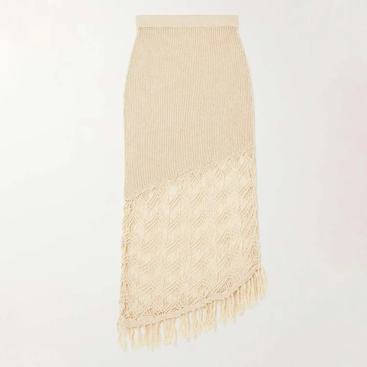 Custom Knitted Skirt Net Fringe Asymmetric Cotton Skirts Women Crochet Skirt