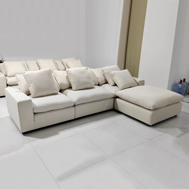 Modern Luxury design Modular Cloud Couch White Velvet fabric Down Feather Villa living room Sofa Bed U Shape Sectional Sofa