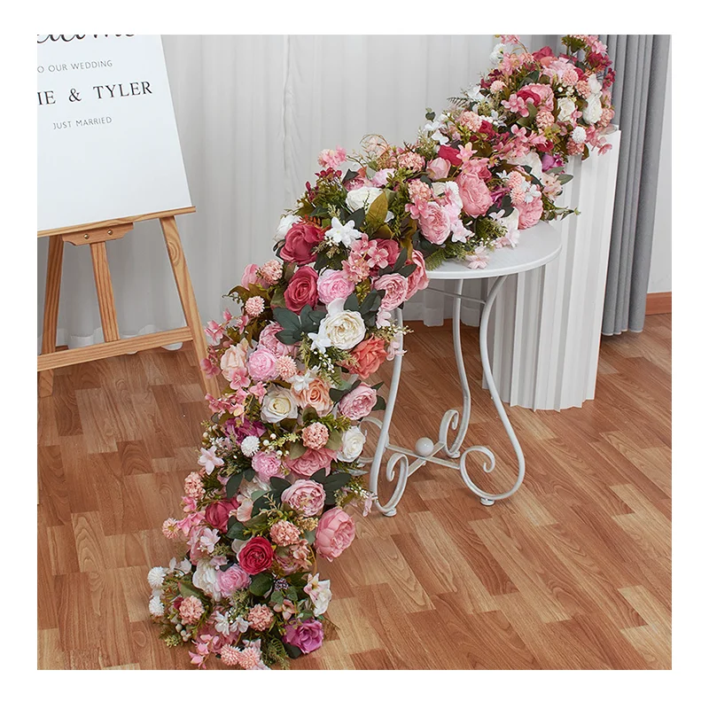 Floral Table Runners for Wedding Artificial Silk Flower Wedding Background Wall Decoration