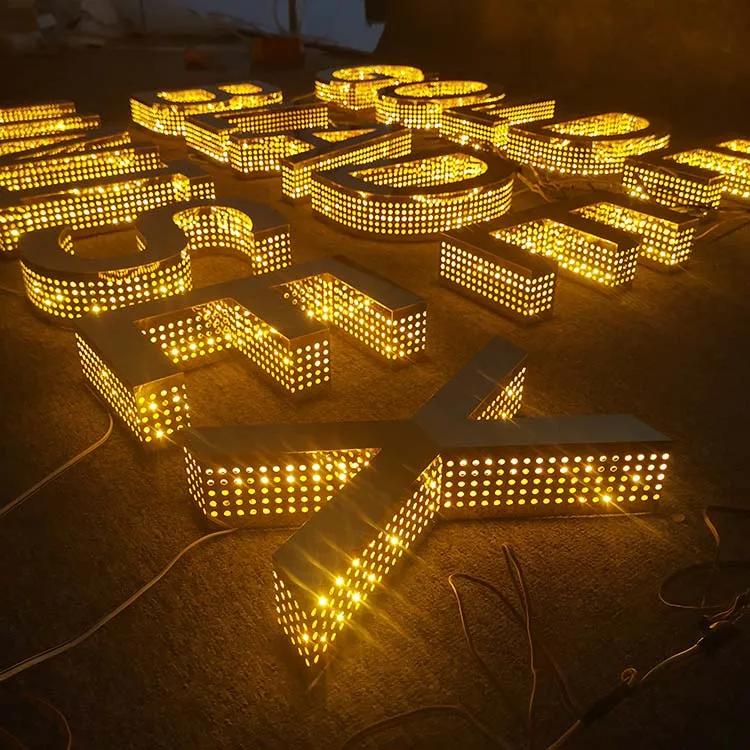 3D Stainless Steel Gold Punching Holes Led Channel Letter Sign Letter Sliver Channel Letters