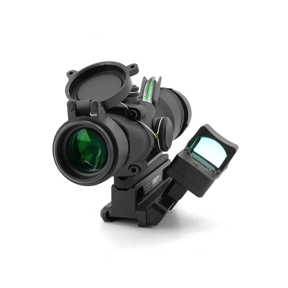Spec precion Tactical TA31F 4x Fiber Optics Illuminated RedGreen Chevron Reticle 4x32 With Mini Red Dot Sight With Offset Mount
