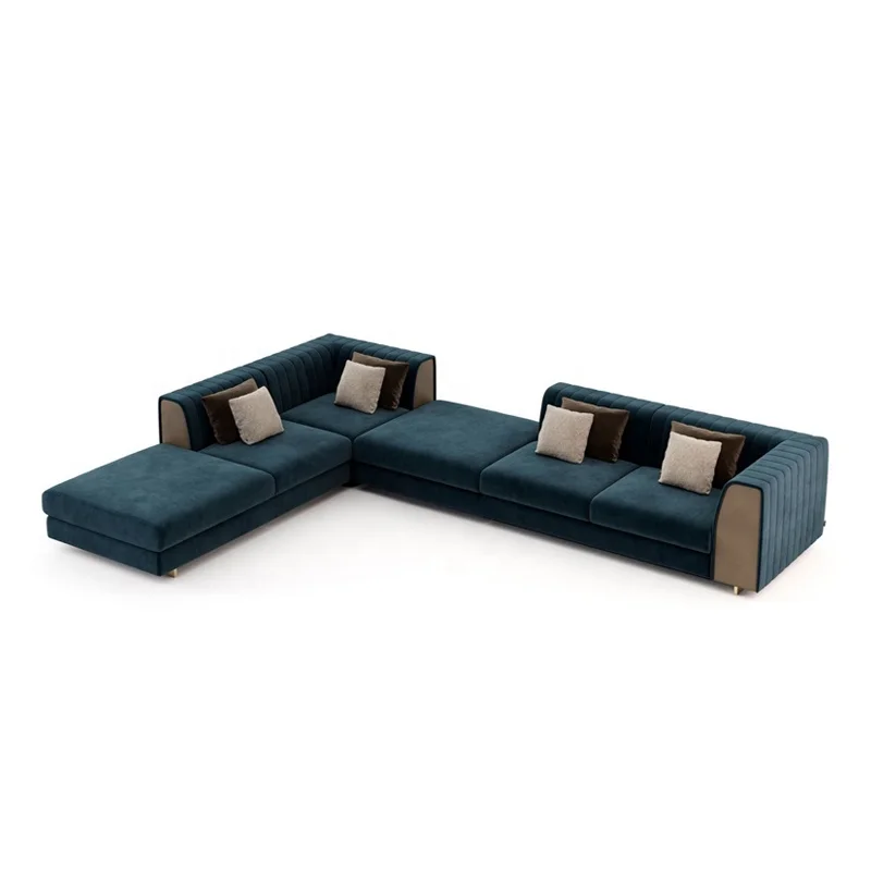 Luxury Villa Living Room furniture Modern Design Fabric stripe Leather 3 Seat Sofa set for Hotel lobby and home office