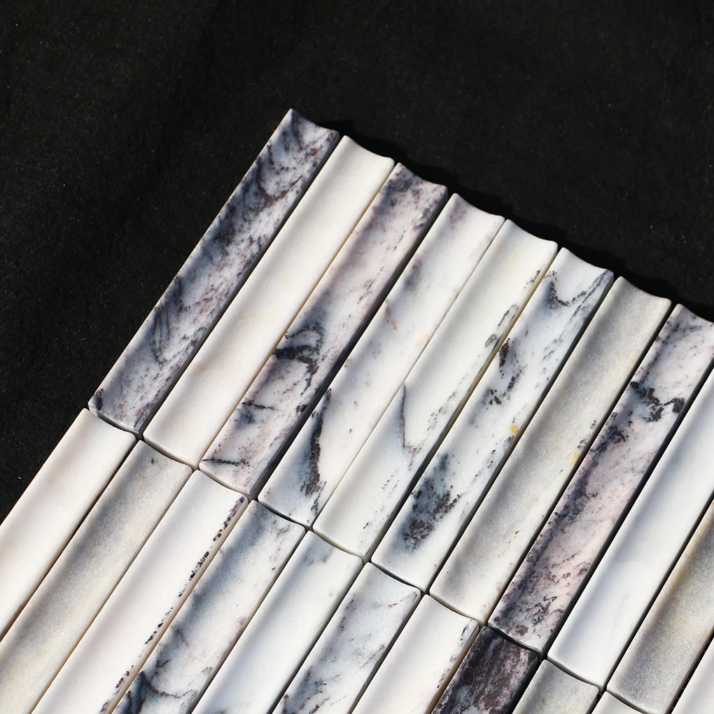 Modern 3D groove long strip mosaic Lilac marble wall decoration bathroom kitchen backpanel tile threedimensional stone mosaic