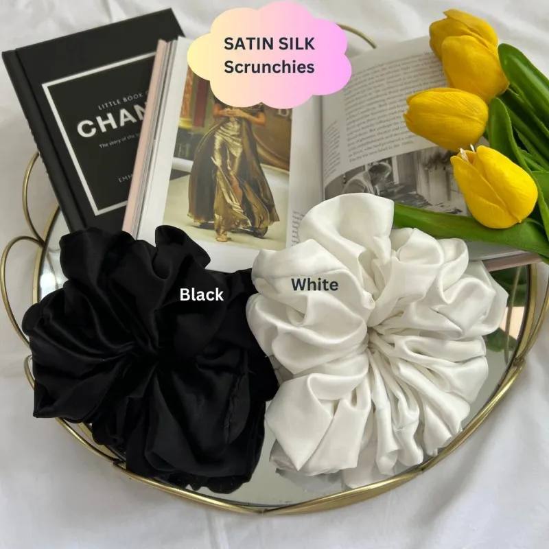 wholesale New large satin silk scrunchies Muslim  high fashion solid color elegant elastic hair rope hair accessories