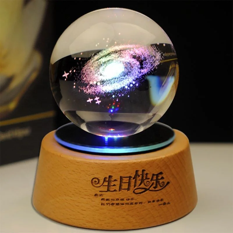Gleam Hand Cranked Rotating 3D K9 Crystal Ball crystal sphere ball Music Box For Birthday Souvenirs Gift